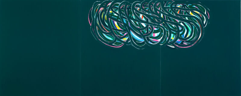 Soo Kyoung Lee, « Vert foncé tryptique », 2012, Acrylique sur toile, Triptyque,195×486cm